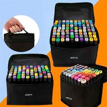 168色双头酒精性美术马克笔,双头水彩马克笔套装,动漫绘画笔,用于绘画和勾线,永久性马克笔,含无色调和笔,微型笔尖,马克笔袋,适用于成人涂色、高光、插画、动漫设计、艺术素描绘画马克笔套装(包装随机) - 彩色 - 查看 10