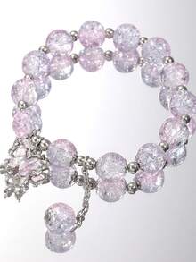 1pc Simple And Fashionable Sweet Girl Star & Moon Crystal Beaded Bracelet