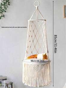 1件波西米亚风猫吊床，手工棉绳编织宠物篮 - 四季皆宜，装饰性悬挂式猫秋千床，适用于客厅和阳台 - 彩色 - 查看 14