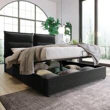 Hydraulic Double Bed With Upholstery, 140x200cm, Adjustable Headboard, Metal Slatted Base, Velvet, Modern Bed Frame With Storage Space, Large Storage Area, Grey (Mattress Not Included) - Black - View 12