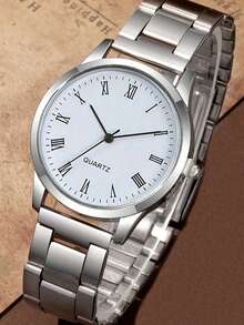 2pcs Fashionable Business Casual Men's And Women's Versatile Round Face Steel Strip Quartz Watch, Couple Gift Set; Suitable For Holidays And Daily Wear By Couples