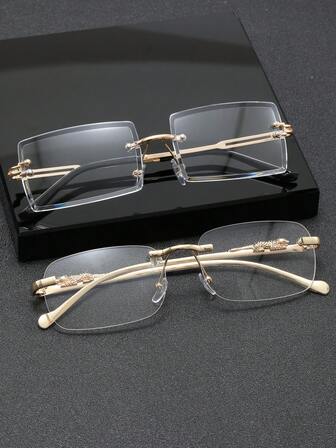 2副装时尚休闲透明长方形眼镜，男女通用，百搭，适合日常生活、阅读、游戏、电脑使用、返校季等各种场合，四季皆宜。