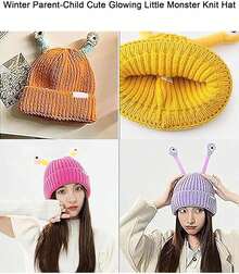 Gorro de monstruo de saturación, gorro de punto de monstruo pequeño brillante y lindo para padres e hijos en invierno, gorro de saturación - Morado - Ver 5