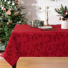 Elegance - Mantel de tela de polister para decoracin de Navidad, cena de da festivo y reunin, rectangular, 60x 120 pulgadas, rojo - Rojo + 355.6 x 152.4 cm (Rectangular) - Ver 2