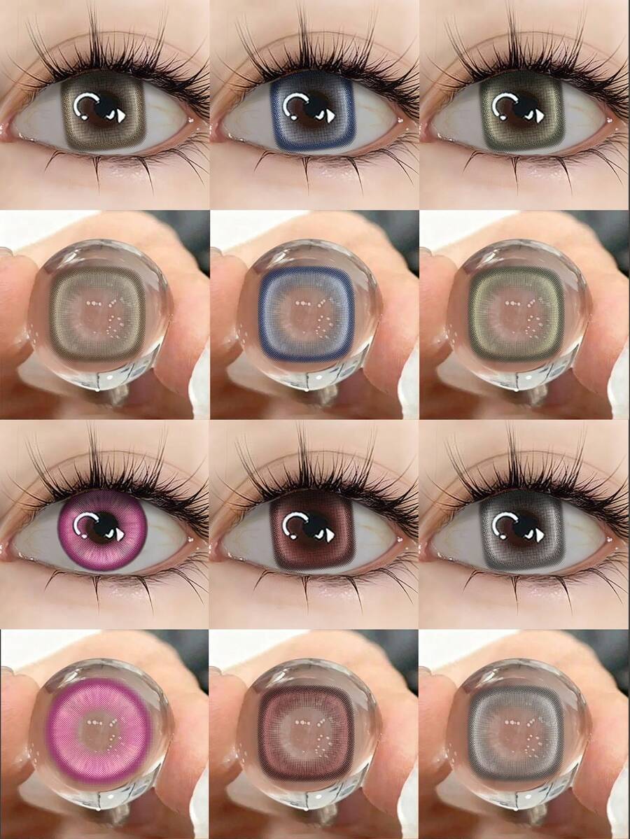 Lalens方形红棕蓝自然色美瞳 - 1副6个月抛型,小瞳孔灰色绿色美瞳,防紫外线,放大双眼,直径14.20毫米,基弧8.6毫米,适合浅色和深色瞳孔,完美契合Y2K时尚/秋冬季/派对场合,是送给女性和女孩的最佳生日/圣诞礼物。 - 半年拋 - 查看 1