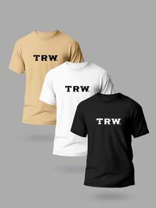 Kit 3 Camisetas Masculina 100% Algodão Estampada Básica Casual   Outono  Primavera  Verão  Inverno    Solto    Natal  Ano Novo    Camiseta Masculina - BEGE/BRANCO/PRETO - Visão 10