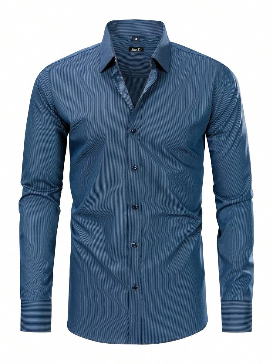 Rand paul Men's Long-Sleeved Dress Shirt With Thin Stripes, Perfect Cut And Soft Fabric - 藏蓝色 - 查看 1