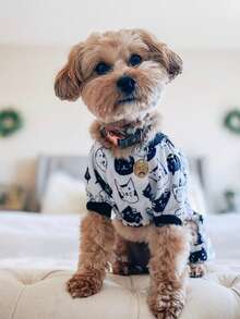 1pc Cat Pattern Dog Pajamas - Hand Washable And Machine Washable, Dog Sleepwear, Pet Loungewear, Funny Pet Apparel, Soft & Comfortable Pet Clothing - Black and White - View 3