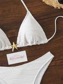 New 2 Pieces Wavy Pattern Fabric Fashionable Elegant Women's Bikini Swimwear, Casual Swimwear For Spring/Summer Beach, Vacation, Yacht Party White - White - View 5