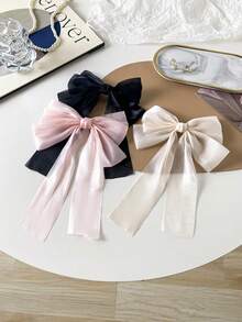 3 chiếc kẹp tóc nơ ren màu kem, phụ kiện tóc thanh lịch cho nữ, quà tặng Valentine, kẹp tóc, đồ dùng học tập, sinh viên, trang phục mùa đông cho nữ, nơ, dễ thương, phụ kiện đội đầu, ghim cài tóc - Bộ 3 màu đen, be và hồng - Xem 9