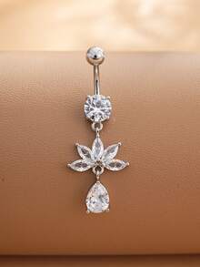 1pc Stainless Steel Teardrop Navel Ring, Cute Piercing Jewelry For Daily Wear