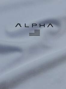 Camiseta de manga corta verde de 100% poliéster con diseño personalizado, texto "ALPHA" e impresión de logotipo minimalista, tela transpirable, casual, de secado rápido y ligera para hombre en verano - Multicolor - Ver 4