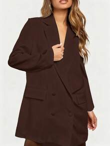 女士休闲连衣裙，黑色宽松优雅派对连衣裙，露背蝴蝶结设计，轻盈鸡尾酒裙 - 咖啡棕 - 查看 5