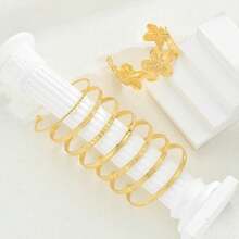 8件套复古优雅波西米亚风花卉条纹金属手镯套装，适合日常佩戴和派对场合 - 金色7 - 查看 3