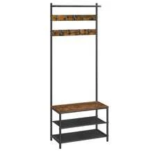 VASAGLE Hall Tree With Bench And Shoe Storage, Entryway Bench With Coat Rack Stand And Shoe Rack, 9 Movable Hooks, Top Bar, Fabric Shelves, Industrial, Rustic Brown And Black - Yellow-brown - View 9