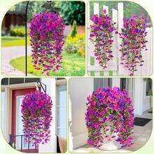 4 Pieces Of Artificial Spring Wedding Hanging Flowers, Spring And Autumn Artificial Flowers, Plastic Decorative Flowers, Garden, Wedding Decoration, Very Suitable For Weddings And Other - Mixed Purple Fuchsia - View 7