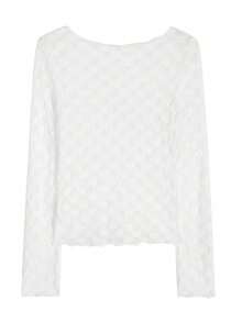 Women's Floral Mesh Long Sleeve Sheer Design T-Shirt - White - View 11