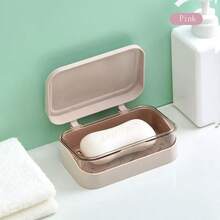 1pc Dual Layer Soap Dish, Creative Drain Soap Holder, Bathroom Shower Travel Soap Box, Minimalist Transparent Storage