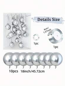 10 quả bóng bay 4D màu bạc 18 inch kèm ruy băng polyester màu hồng và giấy bảo vệ, dễ dàng mang theo để trang trí phòng, tiệc tùng, đám cưới, họp mặt gia đình, tiệc sinh nhật, tiệc độc thân, lễ đính hôn, kỷ niệm, lễ tốt nghiệp, trang trí Ngày của Mẹ. - Bạc - Xem 7