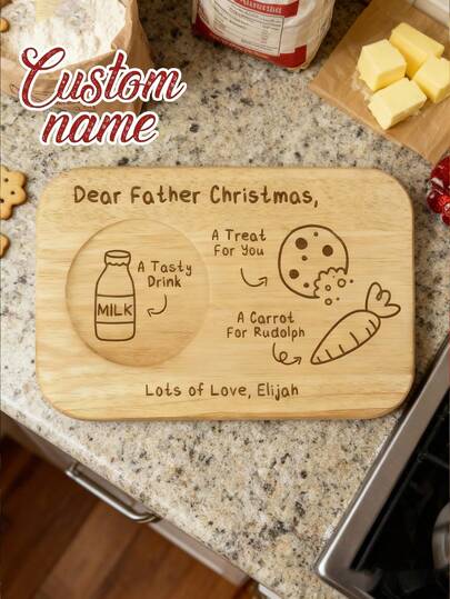 Personalised Christmas Eve Board, Wooden Santa's Treats Plate, Custom Kids Name Board,Father Christmas Personalised Christmas Eve Plate, Christmas Eve Board, Christmas Eve Treat, Mince Pie, Milk, Carrot, Christmas Eve Platter,Personalised Christmas Eve Plate, Tea & Biscuit Board, Dear Father Christmas, Mince Pie Or Cookie For Santa, Carrot Or Milk For Rudolph