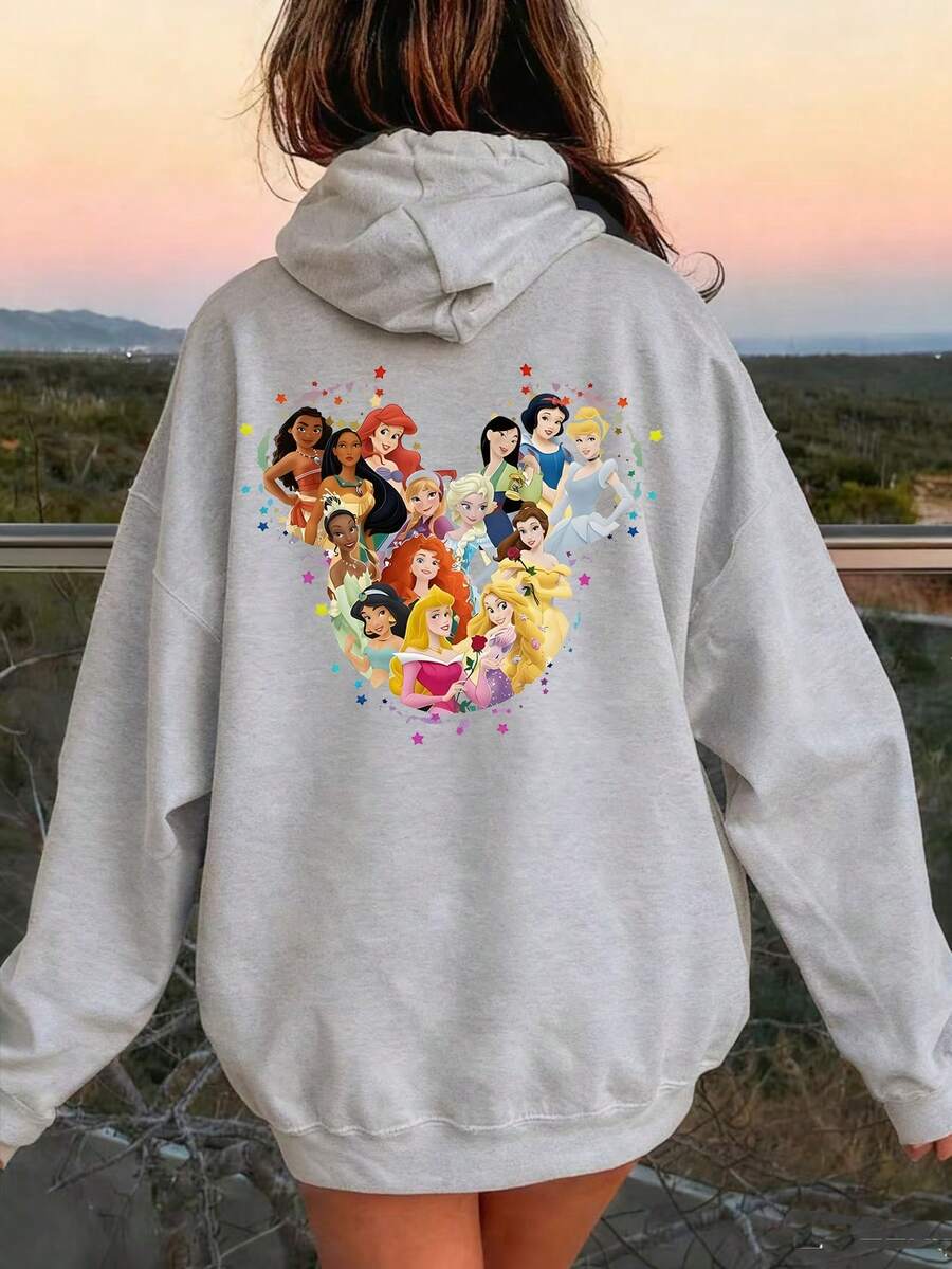 Women's Hooded Sweatshirt, Disney, Mickey Mouse, Christmas Elements, Cartoon Pattern - Printed Design, Casual Loose Women's Top, Soft And Skin Friendly, Suitable For Various Occasions Such As Home And Outdoor Wear In Autumn And Winter Seasons - Light Grey - View 1