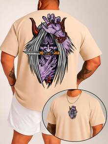 Camiseta Masculina "Anime Shinigami" Streetwear Minimalista 100% Algodão Frente e Costa - Caqui - Visão 1