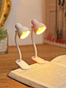 1個可調角度百合花形LED書燈附夾子，桌面裝飾燈，護眼夜讀燈，含電池，迷你閱讀燈，臥室夜讀迷你書燈附夾子，適合作為畢業禮物送給朋友 - 黃色 - 查看 3