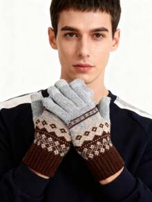 1pair These Men's Knitted Touchscreen Gloves With Retro Patterns Come In Multiple Color Combinations, Offering Both Warmth And Functionality, Making Them Ideal Fashion-Forward Winter Accessories - Multicolor - View 9