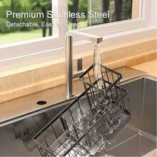 1PC Kitchen Sink Sponge Drain Rack, Self-Draining Kitchen Sink Organizer, Sink Rack, Can Hold Dish Brushes, Dishcloths, Soap, Cleaning Supplies, Baskets And Containers For Kitchen Organization. - Black - View 3