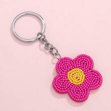 New Small Daisy Beaded Keychain, Bohemian Fashion Sunflower Rice Bead Pendant, Bag Accessories - White - View 5