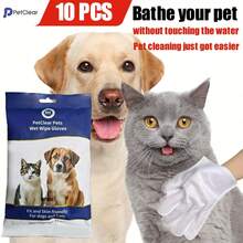 Pet Wet Wipes Gloves 10pcs – Convenient & Gentle Cleaning For Cats And Dogs, Ideal For Quick Hygiene Touch-Ups, Removes Dirt, Odor, And Excess Hair, Perfect For Travel, Outdoor Adventures, And Daily Grooming - White - View 3
