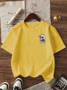 Men's Summer Letter & Skull Graphic Round Neck Short Sleeve Casual T-Shirt - Yellow - View 3