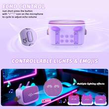 迷你卡拉OK机便携式无线音箱，带2个麦克风、彩色LED灯，居家旅行派对娱乐礼品，紫色/蓝色/粉色 - 彩色 - 查看 11