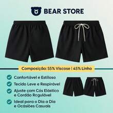 Kit Of 2 Men's Comfortable Basic Slim Linen Shorts, Premium Casual Bermuda - Kit 1 - Ver 5