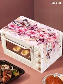 1pc Butterfly & Floral Pattern Microwave Oven Dust Cover, Modern Kitchen Decor, Microwave Oven Accessory Protective Hanging Bag, Washer And Refrigerator Dust Cover, Durable Kitchen Cover, Table Runner, Banner Or Fireplace Cover
