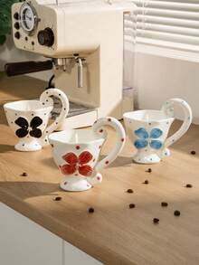 1 Stück kreative handgemachte 3D Blumen Keramik Kaffeetasse mit Henkel, geeignet für Büro, Zuhause und Restaurant - Verschiedenfarbig - Übersicht 1