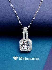 1 pieza Elegante y lujoso collar de plata de ley 925 con moissanita de 1 quilate, adecuado para uso diario, fiestas, ir al trabajo de las mujeres, regalo de joyería - Plata-XL0069M - Ver 5