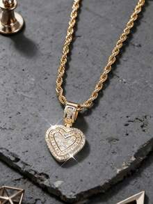 1pc Gold Plated Heart Pendant Necklace Women Men Vintage Fashion Twist Necklace Daily Wear Music Festival Hip Hop Jewelry Gift For Girlfriend Wife Couple