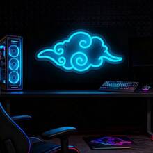 Anime Auspicious Cloud Red/Ice Blue Neon Sign, USB-Powered Dimmable LED Light, For Wall Decoration, Bedroom, Game Room, Bar, Club, Christmas, Thanksgiving, New Year Party Decoration Gift - 冰藍色 - 查看 2