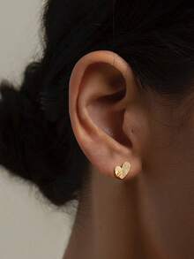 1 Pair Asymmetrical Heart Shaped 925 Sterling Silver Earrings With Full Stones, Elegant Gold Plated Fashion Jewelry Gift For Women, Girlfriend, Mother, Friend, Couple, Daily Wear - Gold - View 8