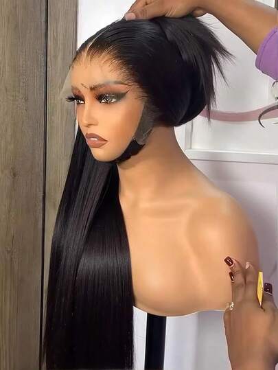 Peluca estilo bob color marrón rojizo NATAN para mujeres - Encaje frontal HD 13x4, pre-arrancado con cabello juvenil, sin pegamento de cabello humano, densidad del 180%, liso, 10-16 pulgadas