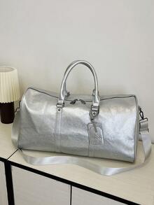 حقيبة سفر ذات سعة كبيرة بلون أحادي قطعة واحدة، حقيبة يد مقاومة للماء، حقيبة رياضة خفيفة الوزن، حقيبة تخزين متعددة الوظائف للطلاب، حقيبة تسوق من البولي يوريثان، باللون الأسود/الفضي، حقيبة كتف يمكن استخدامها للجنسين، حقيبة سفر خفيفة الوزن، حقيبة كروسبودي رسمية للرجال