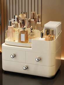 1个旋转式桌面抽屉式化妆品收纳盒，防尘大容量梳妆台置物架，可收纳口红和护肤品，化妆品收纳盒，多功能护肤品收纳架，女士礼物，圣诞礼物，女士送礼佳品 - 彩色 - 查看 2