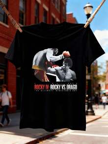 Rocky Drago Boxing graphic tee made of high quality fabric, loose fit, breathable, street hip-hop, statement print - Preto - Ver 2