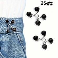 1pc/2pcs/4pcs Seamless Waist Belt Cincher Buckle, Adjustable Jeans And Pants Waist Buckle, Detachable Faux Pearl And Black Metal Snap Clip, No-Sew Jeans Adjuster - Multicolor - View 21