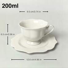 1 Set (1 Cup + 1 Saucer) Vintage Lace Rim Ceramic Coffee Cup & Saucer, 90ml & 200ml Floral Cup & Plate, Suitable For Afternoon Tea, Latte Art, Breakfast Milk, Bread & Dessert, Water, Couple, Espresso, Juice, Oatmeal, Office/Dorm/Restaurant/Cafe, Elegant Gift, Ramadan, Valentine's Day