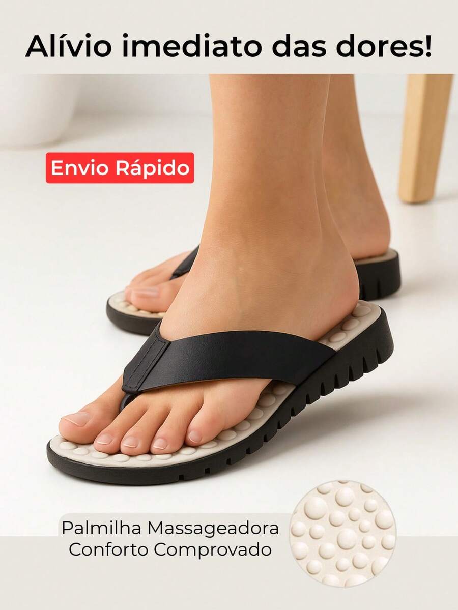 Women's Orthopedic Flat Sandal, Comfortable And Massaging, For Heel Spurs And Plantar Fasciitis, Lightweight And Soft - 黑色 - 查看 1