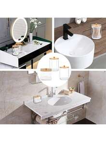 3pcs Cotton Swab Storage Box, Ball Pad Dispenser, Clear Acrylic Holder With Bamboo Lid, Bathroom Cosmetic Organizer Set - Multicolor - View 9