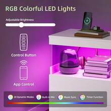 Tomnk 2pcs White LED Nightstand With Charging Station, Night Stand With LED Lights, Modern Acrylic Floating Sofa Bed Side Table With Storage Drawers And Power Outlet For Bedroom - 查看 8