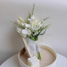 新娘伴娘捧花，白色马蹄莲人造花，新娘手捧花，适用于婚礼教堂仪式、家居装饰、婚礼拍照道具、单身派对、迎婴派对装饰、情人节配饰 - 白色B - 查看 7